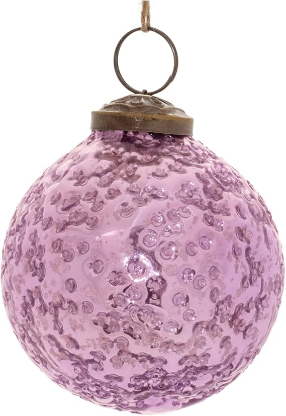 Melrose International Glass Ball Ornaments - Green Pine Branch Set of 6-3 Christmas Tree Decorations - Purple