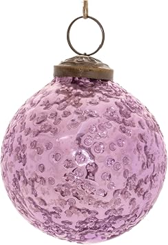 Melrose International Glass Ball Ornaments - Green Pine Branch Set of 6-3 Christmas Tree Decorations - Purple
