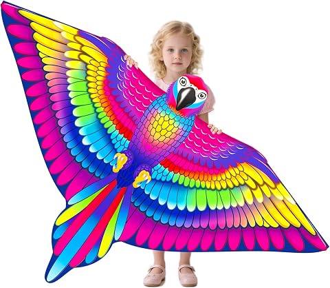 Riesige Papagei Flugdrachen für Kinder und Erwachsene, Großer Drachen für Kinder im Alter von 4-8 Jahren Einfach zu fliegen, perfekt für Anfänger, Stranddrachen für Outdoor-Aktivitäten Spiele Familien