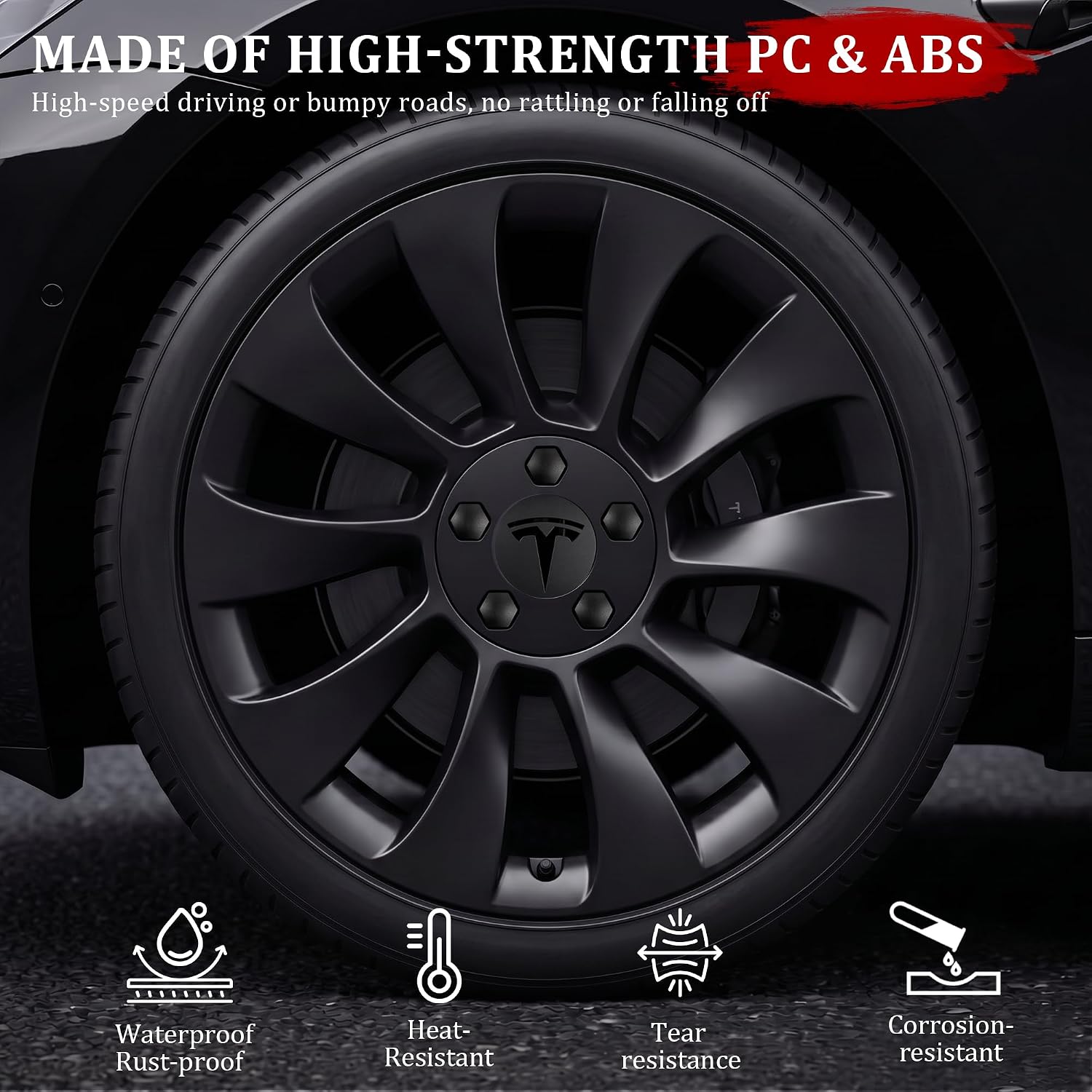 4 Pack Car Wheel Center Hub Cap Kit with 25 Lug Nut Covers, 2.2 in (56mm) Wheel Center Cap, for Tesla Model 3/Model Y Exterior Decoration, with Hubcaps & Nut Cover Puller Matte Black & Black