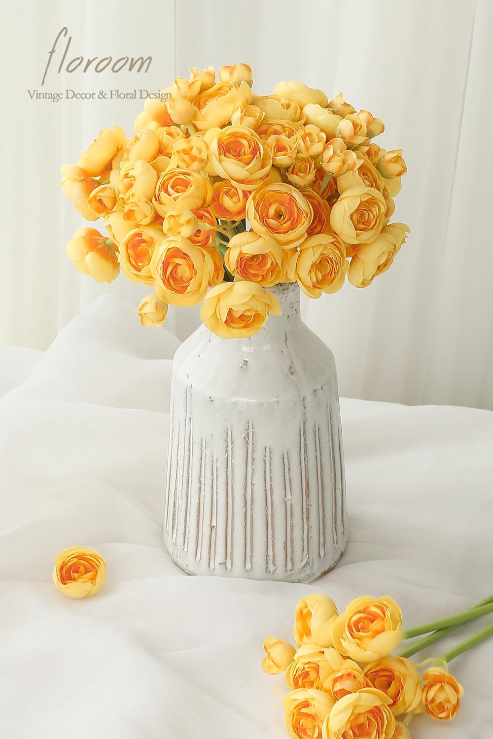 Floroom Ranunculus Artificial Flowers 18 Pcs Golden Yellow Faux Silk Mini Ranunculus Bulk Fake Wedding Filler Flowers for DIY Bouquets, Centerpieces, Bridal Shower Decorations & Arrangements - Image 2