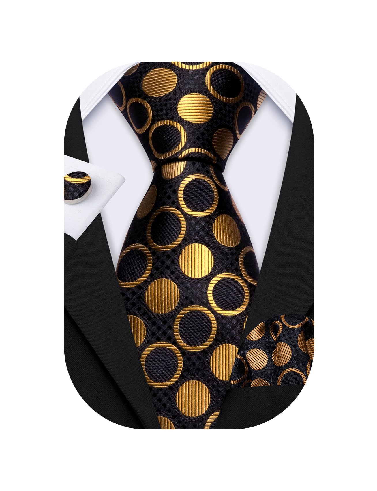Ties for Men Silk Tie Sets Polka Dot Woven Necktie Pocket Square Cufflinks Business Wedding