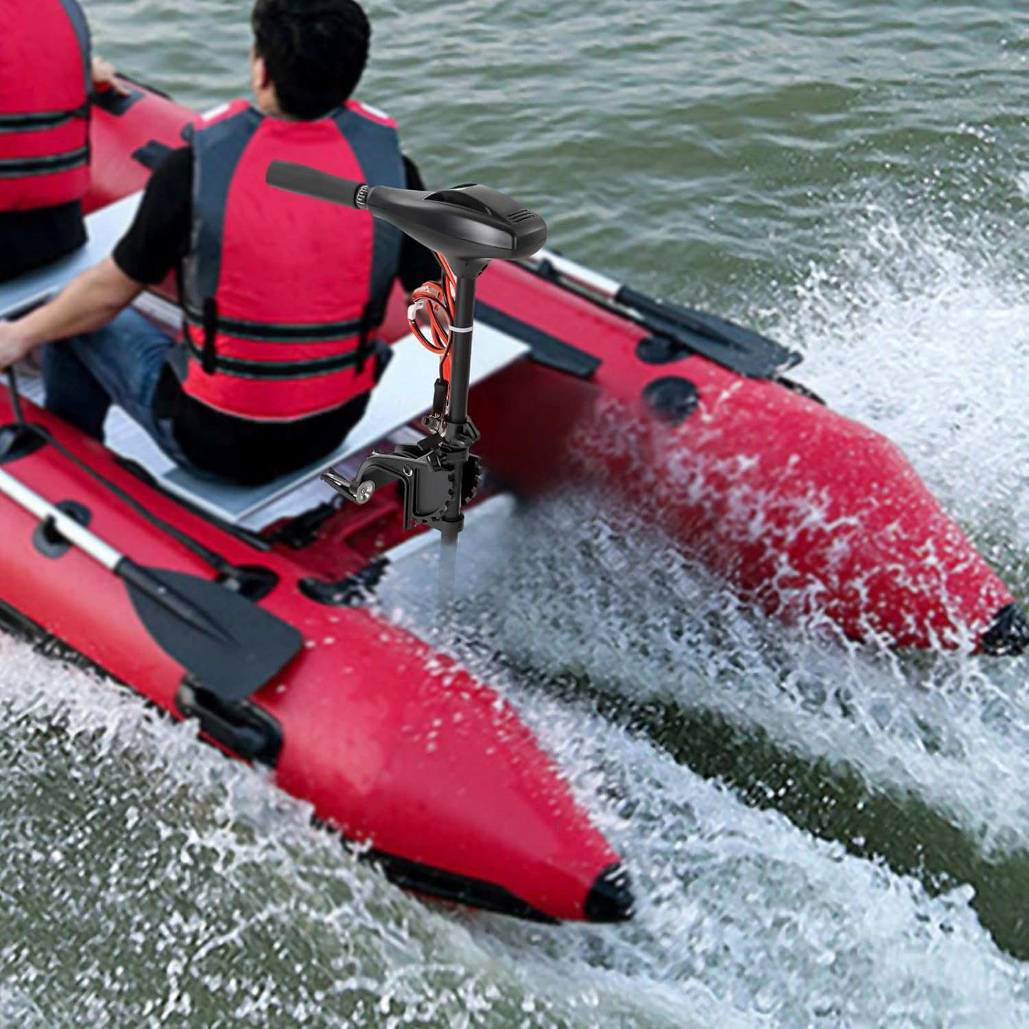 40lb Thrust Transom Mounted Saltwater Electric Trolling Motor, Electric Outboard Motor w/Telescoping Handle, Three-bladed Propeller, for Kayaks, Canoes, Dinghies, and Inflatable Boats