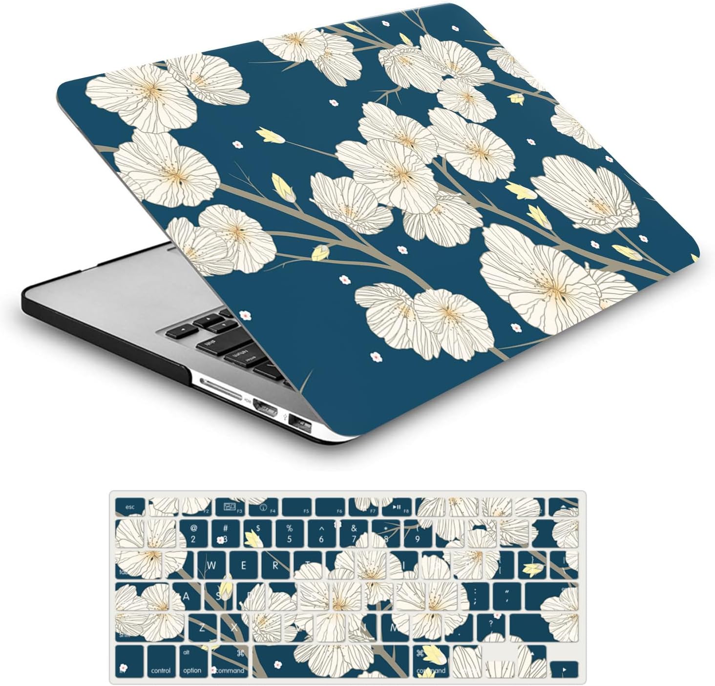 Case Compatible with 15 Inch MacBook Air 2023 2024 2025 Model A2941 A3114 A3241 with Liquid Retina Display Plastic Hard Case Protective Case & Keyboard Cover White Flower
