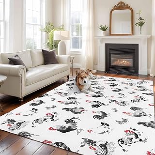 6'x9' Area Rugs, Farmhouse Indoor Outdoor Area Rug for Living Room Bedroom, Watercolor Chicken Country Bird Animals Washable Bathroom Rugs Kitchen Floor Carpet Mats Home Decor Aesthetic
