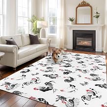 8'x10' Area Rugs, Farmhouse Indoor Outdoor Area Rug for Living Room Bedroom, Watercolor Chicken Country Bird Animals Washable Bathroom Rugs Kitchen Floor Carpet Mats Home Decor Aesthetic