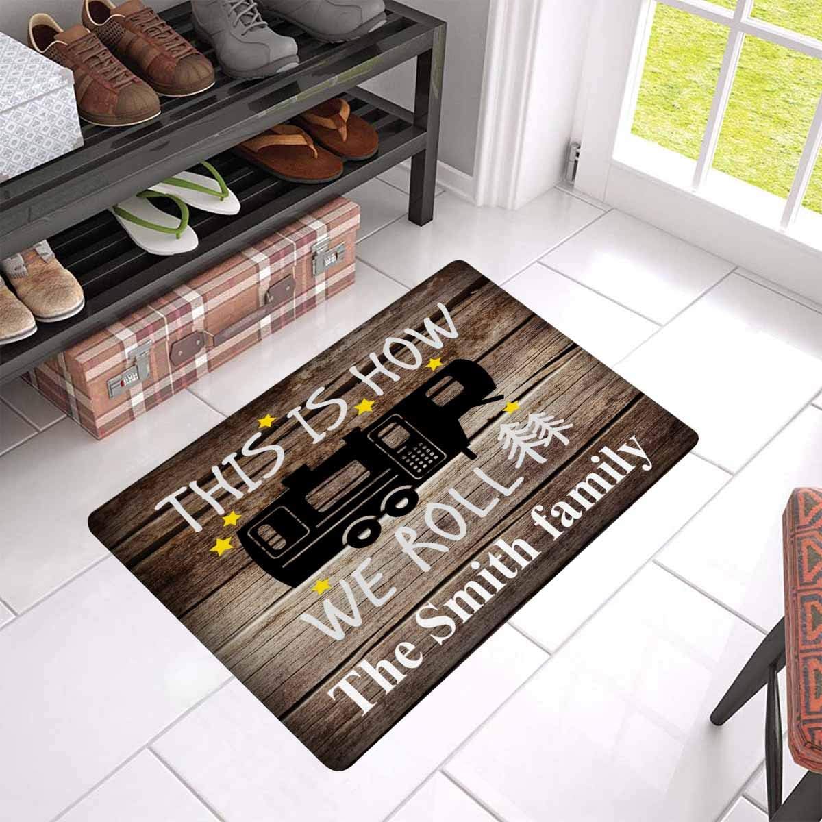 InterestPrint Personalized Text Doormat Custom Welcome Mat This is How We Roll Floor Rug Mat 24"x16" for Outdoor and Indoor