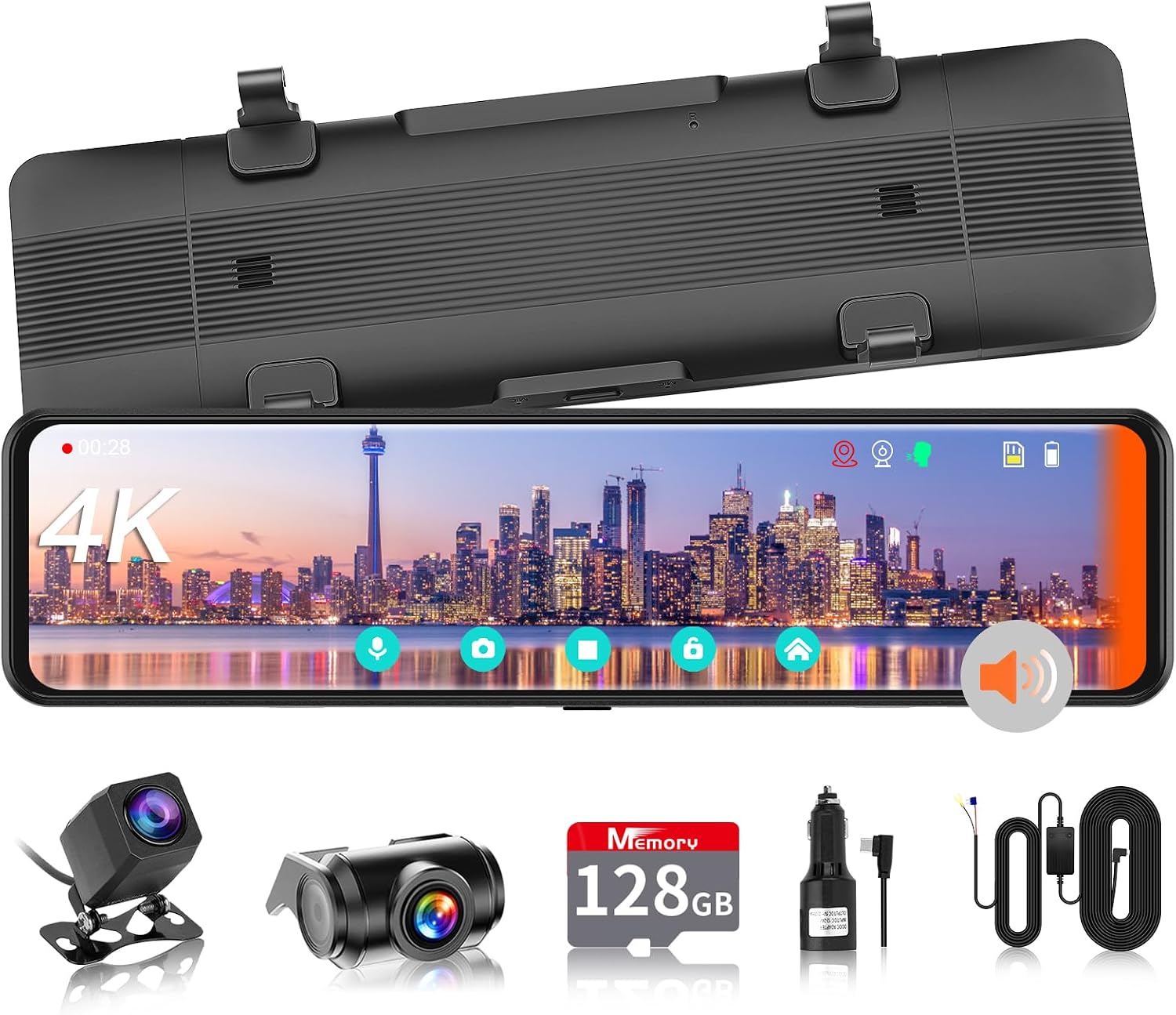 VANBAR 4K+1080P Split Mirror Dash Cam and accessories
