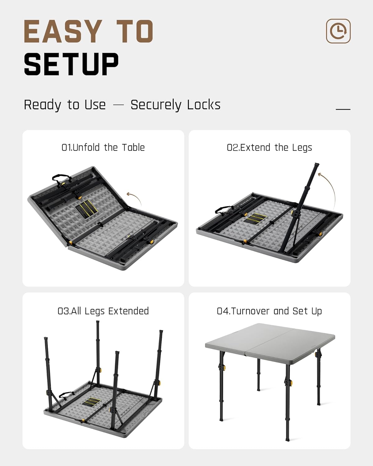 FanttikOutdoor 34" Square Folding Card Table, Two Heights Adjustable, Max Load 200 lbs, Portable Table with Lock Button, for Indoor/Outdoor, Home, Parties, Picnics, Puzzle, Grey Zeta S4 Pro