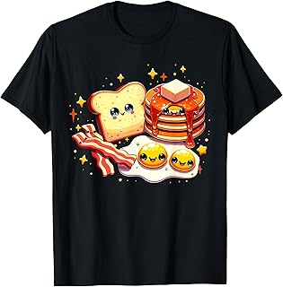 Kawaii Breakfast Friends Pancake Bacon and Eggs T-Shirt