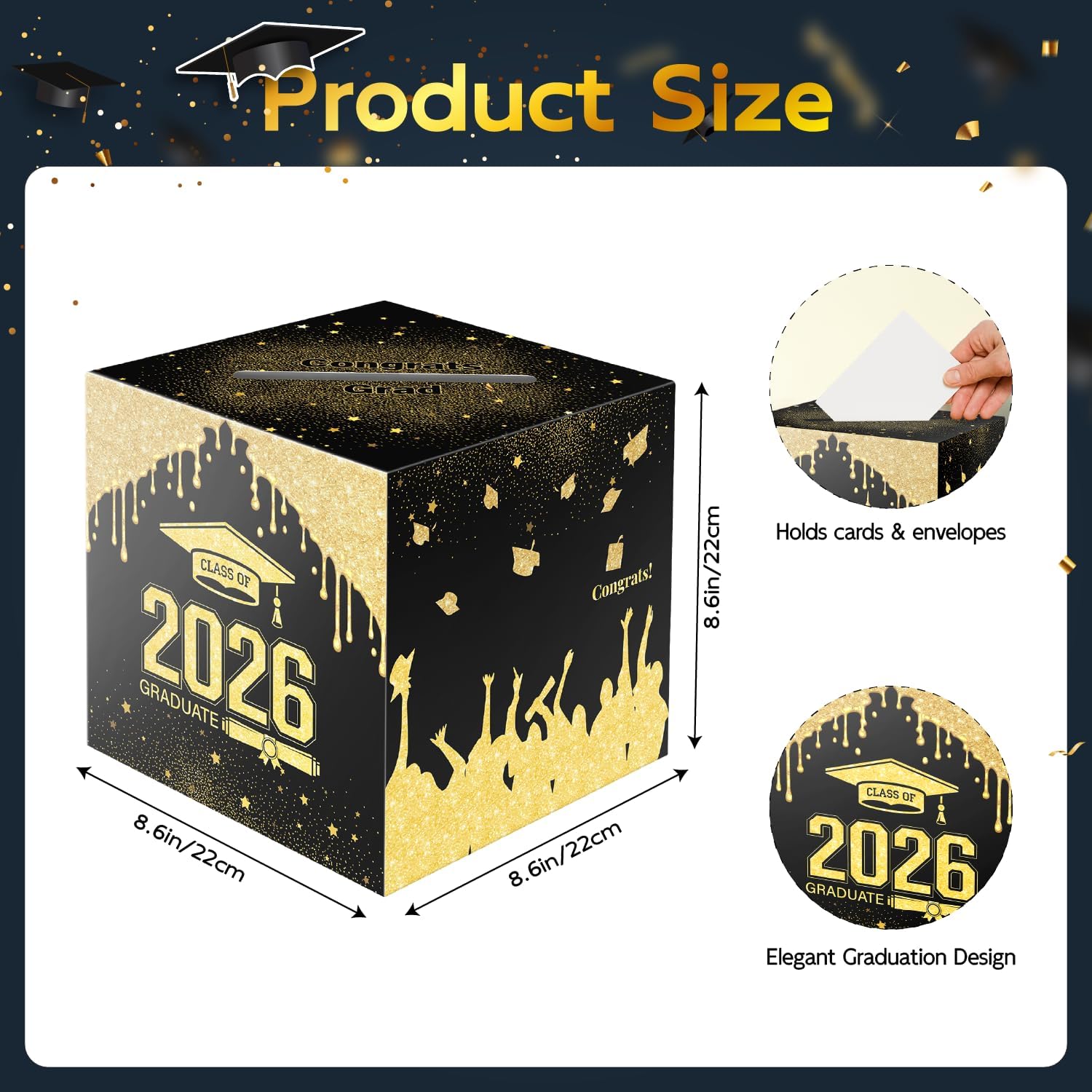 2026 Graduation Card Box Holder, Envelope Receiving for Grad Congrat Decoration Box, Graduation Party Celebration Black