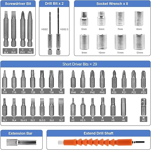 Miniatura 2 de Pequeño destornillador eléctrico, mini juego de taladros, destornillador inalámbrico recargable de 3.6 V con 47 puntas de controlador, herramienta