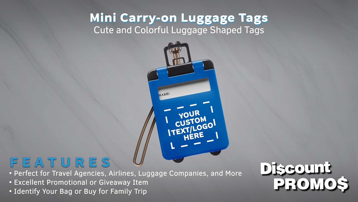 10/50/100 Mini Carry-on Luggage Tags Pack - Customizable Text, Logo - Flip Open Cover, ID Sticker - Blue