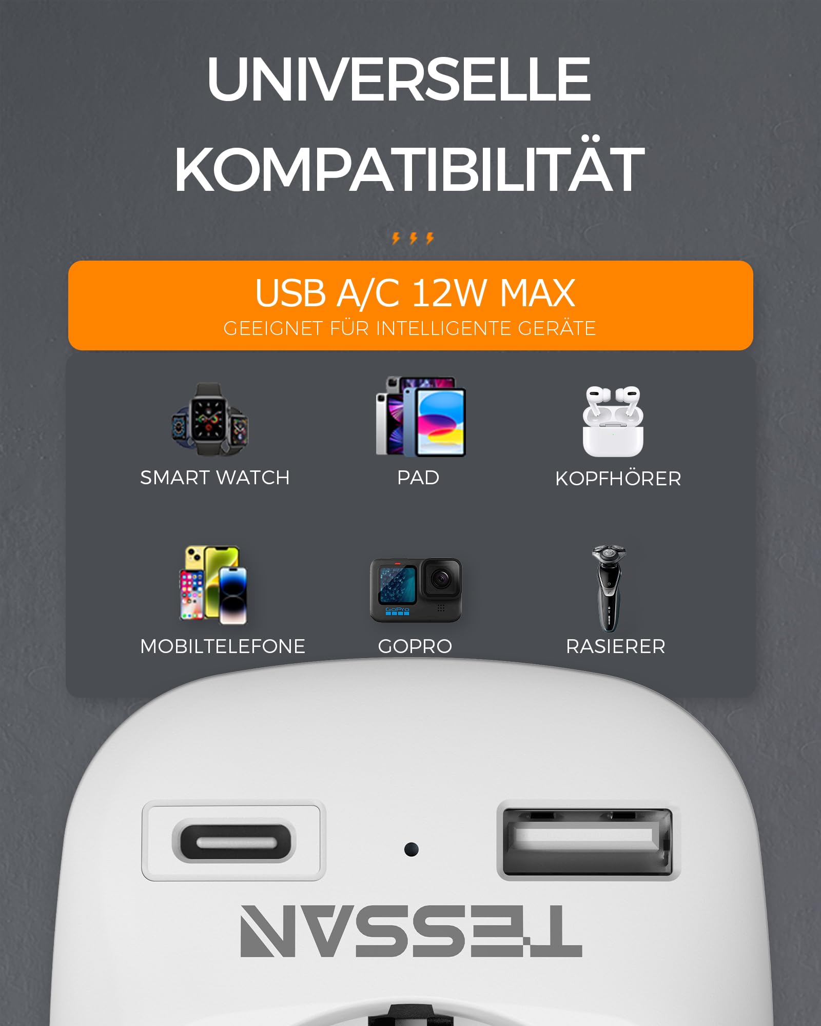 TESSAN 2er Pack USA Adapter Steckdose, 3 in 1 Reiseadapter Kanada mit USB C und USB A, Adapter USA Deutschland Stecker 1250W, Steckdosenadapter Mexiko für Kanada, Stromadapter Thailand Philippinen
