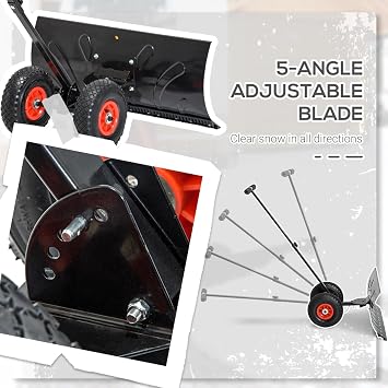 Snow Pusher,Snow Shovel with Wheels,Snow Shovel for Driveway,Snow Plow Shovel with 10 Pneumatic Wheels, Angle Adjustable Blade & Handle29 W X 16.5 H (Black)