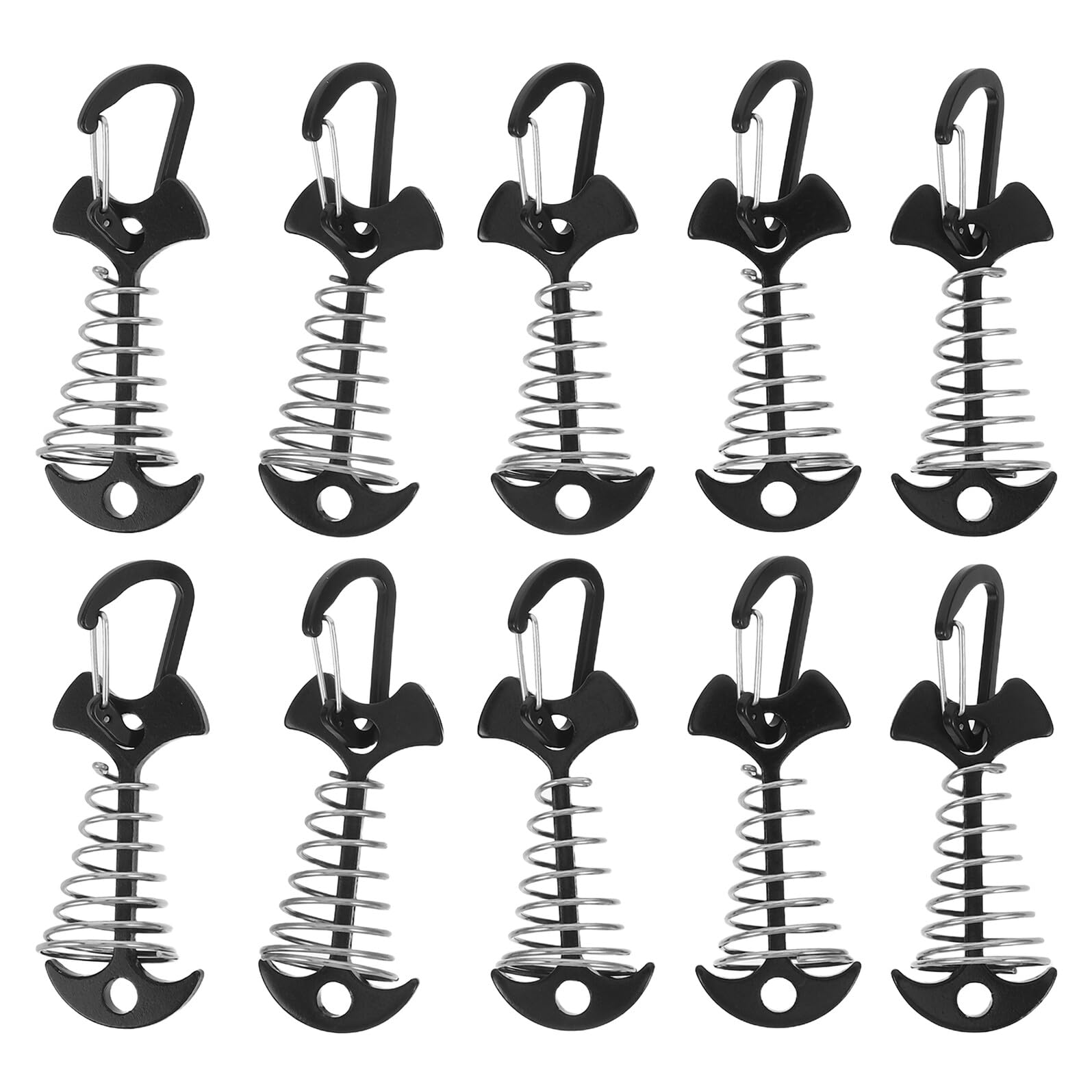 Estacas de anclaje espina de pescado Abaodam en acero negro con mosquetón para camping