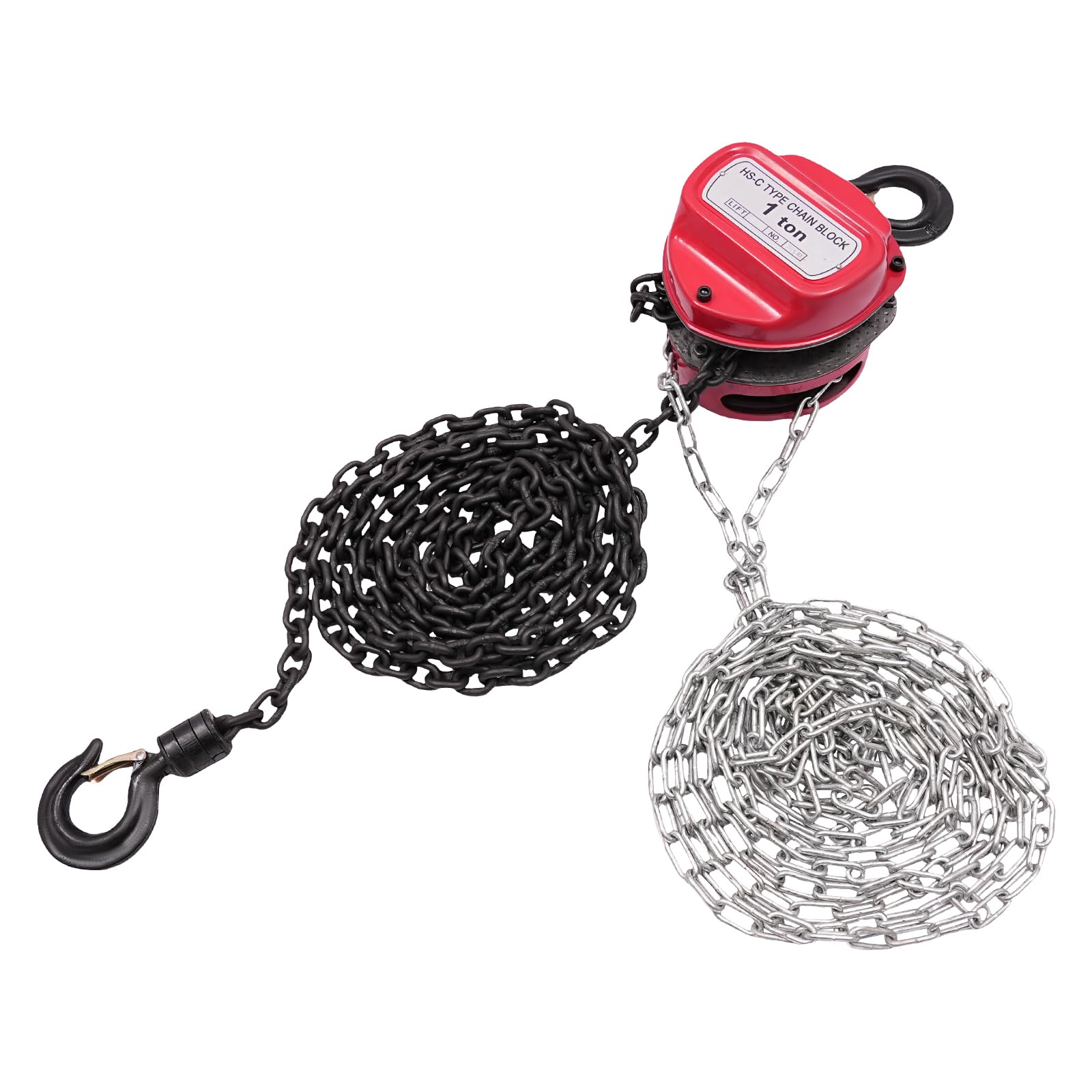 1T - Paranco a catena, 4 m di altezza di sollevamento, con gancio girevole a 360°, portata 1000 kg, tirante a cricchetto