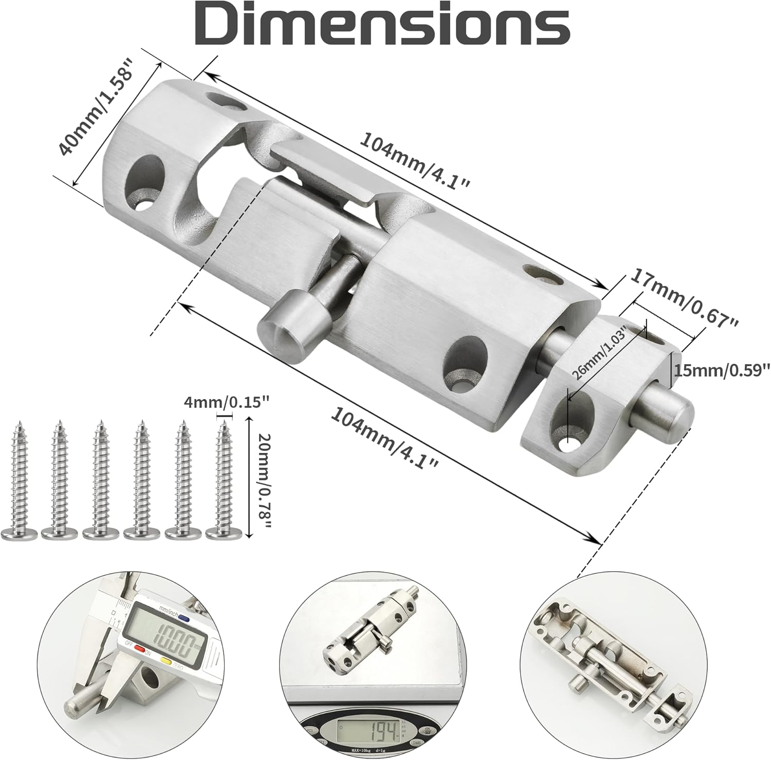 Alise Barrel Bolt Latch 4 inch,Slide Bolt Latch Lock Solid 304 Stainless Steel Slide Gate Latches Safety Door Lock Hardware for Interior Outdoor Fence Gate Wooden Barn Doors,Brushed