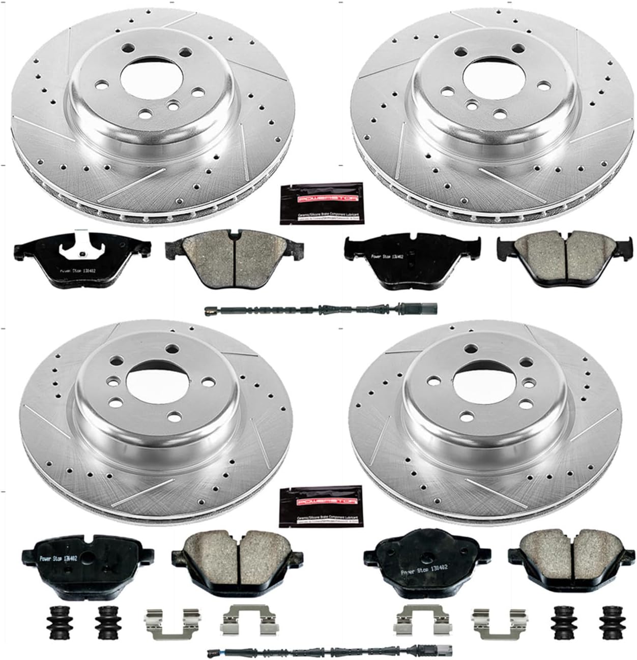 PowerStop Front and Rear Brake Kit For BMW 535d 2014-16 |535d xDrive 2014-16 |535i 2011-16 |535i xDrive 2011-16 - Drilled and Slotted Disc Rotors with Ceramic Brake Pads Replacement, K6023