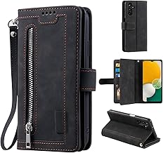 EYZUTAK Case for Samsung Galaxy A26 5G/A17 5G, Leather Flip Case Magnetic Zipper Wallet with 9 Card Slots Stand Function Retro Matte Leather Case – Black