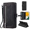 EYZUTAK Wallet Phone Case for Samsung Galaxy A54 5G, Retro Matte 9 Card Holder Slots Zipper Pocket Case PU Leather Magnetic Closure Kickstand with Wrist Strap Folio Flip Case - Black