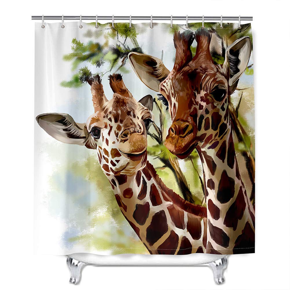 Oduo Giraffe Pattern 3D Shower Curtains Bathroom Shower Curtains Mould Proof Resistant Waterproof Washable Shower Curtain Liner With 12 Hooks - Giraffe Animal Print Bath Curtain (,180X180cm)