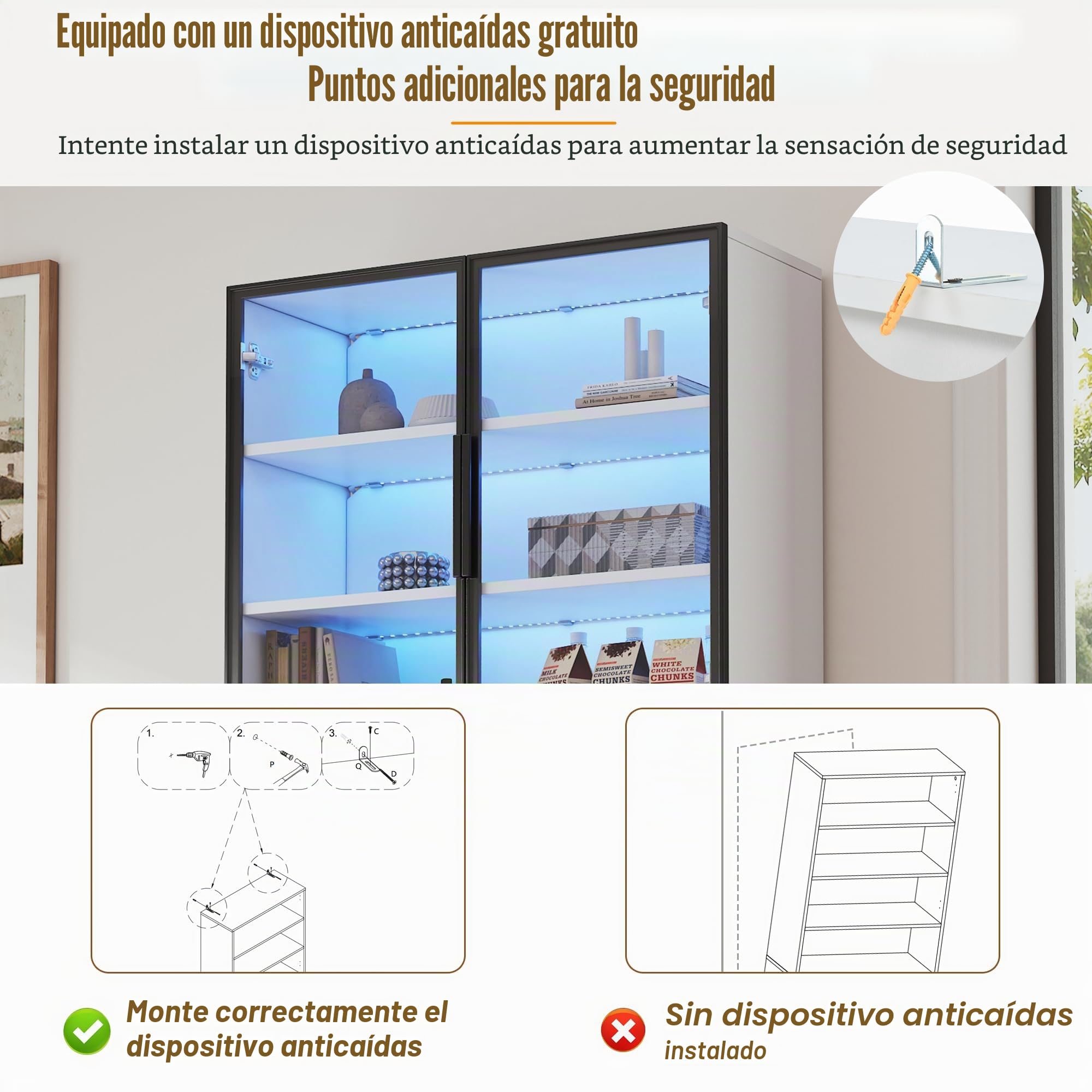 Lcoho Vitrina de 70 x 30 x 200 cm, con cajones y armarios, armario alto con plataforma de almacenamiento abierta, estantería para libros, vitrina de pie, color blanco
