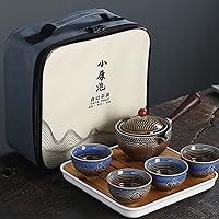 Vista 24 de Juego de té de viaje portátil de cerámica, juego de té chino de kungfu con tetera de rotación 360 e infusor, 4 tazas de té, bandeja de té y bolsa