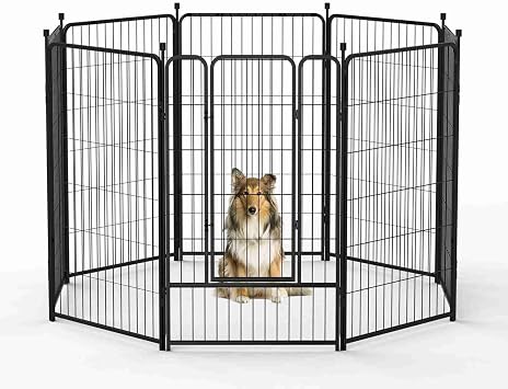 45in Metal Pet Pen 8 Panels Fences Dog Playpen with Buckle Muffler Sleeve for Indoor Outdoor Use Black