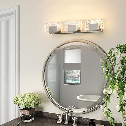 Miniatura 6 de Luz LED para tocador de baño 24 pulgadas de níquel cepillado acrílico moderno accesorios de iluminación - 3 luces de pared de diseño contemporáneo