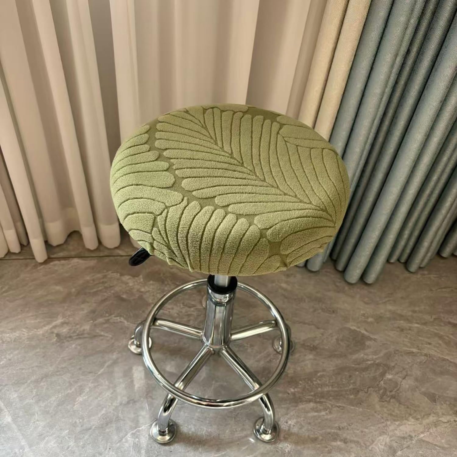 Stool Covers Round Elastic Bar Stools Covers Washable Stool Cushion Slipcover Stretchy Bar Chair Seat Cover Polyester Strip Pattern Seat Cover with Elastic Bands(Style D-Green,M (26-36cm))