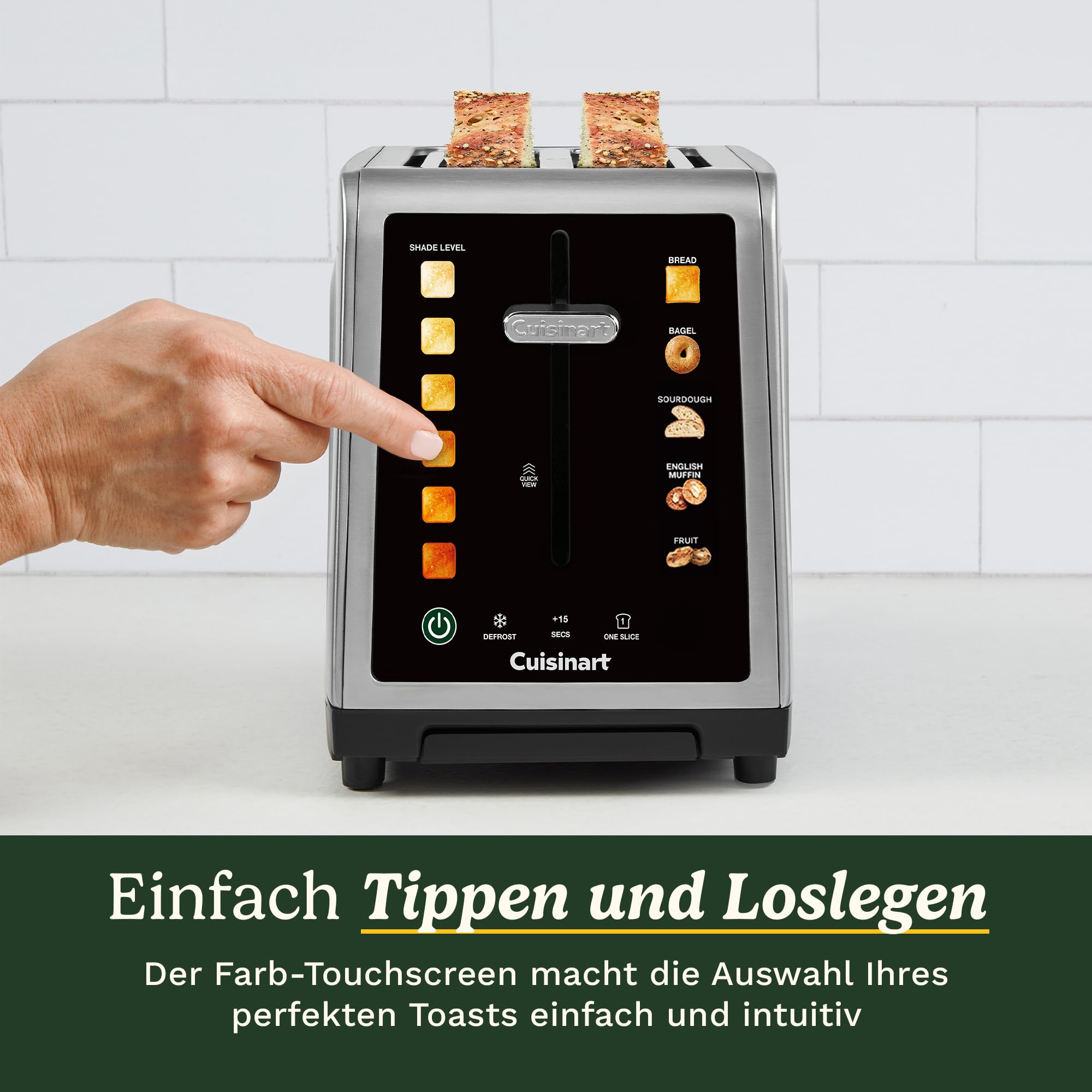 Cuisinart SimpliTouch XL Farb-Touchscreen 2-Scheiben-Toaster | Extra-große Schlitze | Farb-Touchscreen-Display | High-Lift QuickView™ | Brot-, Bagel-, Sauerteig-, Muffin- & Früchtebrot-