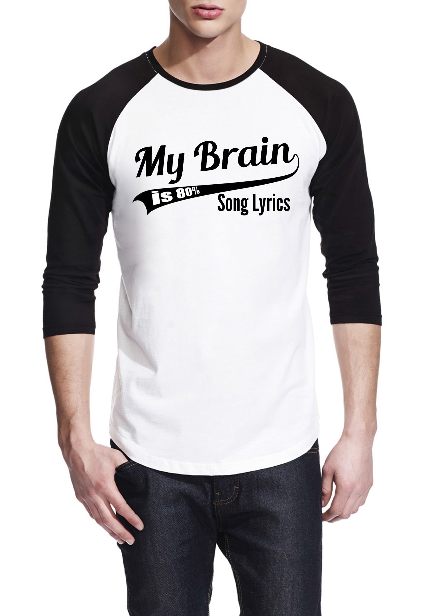 GibGae My Brain Is 80% Song Lyrics 3/4 Sleeve Unisex Baseball Tee T-Shirt XLarge White