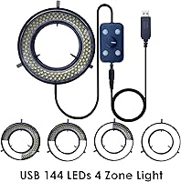 Vista 2 de Iluminación de anillo LED de luz de microscopio, USB 144 LED con 4 zonas de iluminación ajustables para la industria digital monocular binocular