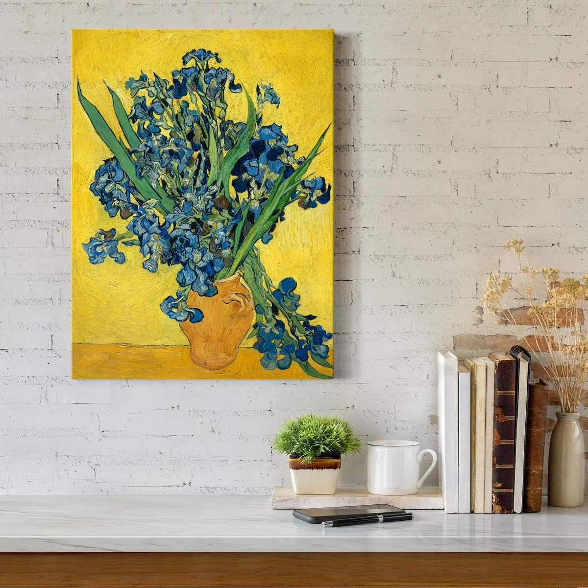 Renditions Gallery rises in Vase by Vincent Van Gogh printed, Famous Painting Reproduction Print, Premium Gallery Wrapped Canvas Décor, Ready to Hang, 16 in H x 20 in W, Made in America Print
