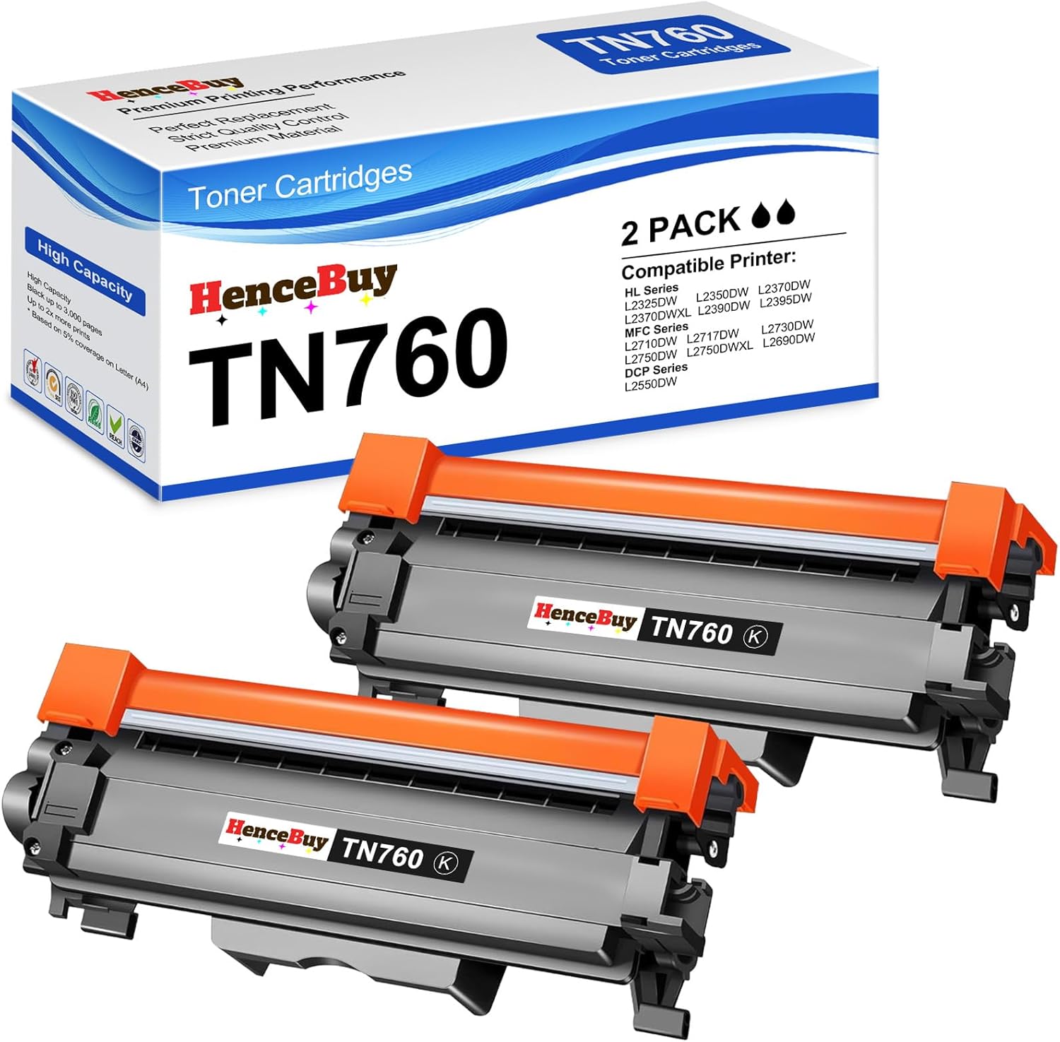 TN760 Toner Cartridges Replacement for Brother Toner TN-730/TN-760 Compatible HL-L2350DW MFC-L2710DW MFC-L2750DW HL-L2395DW HL-L2370DW DCP-L2550DW HL-L2390DW (Black, 2 Pack)
