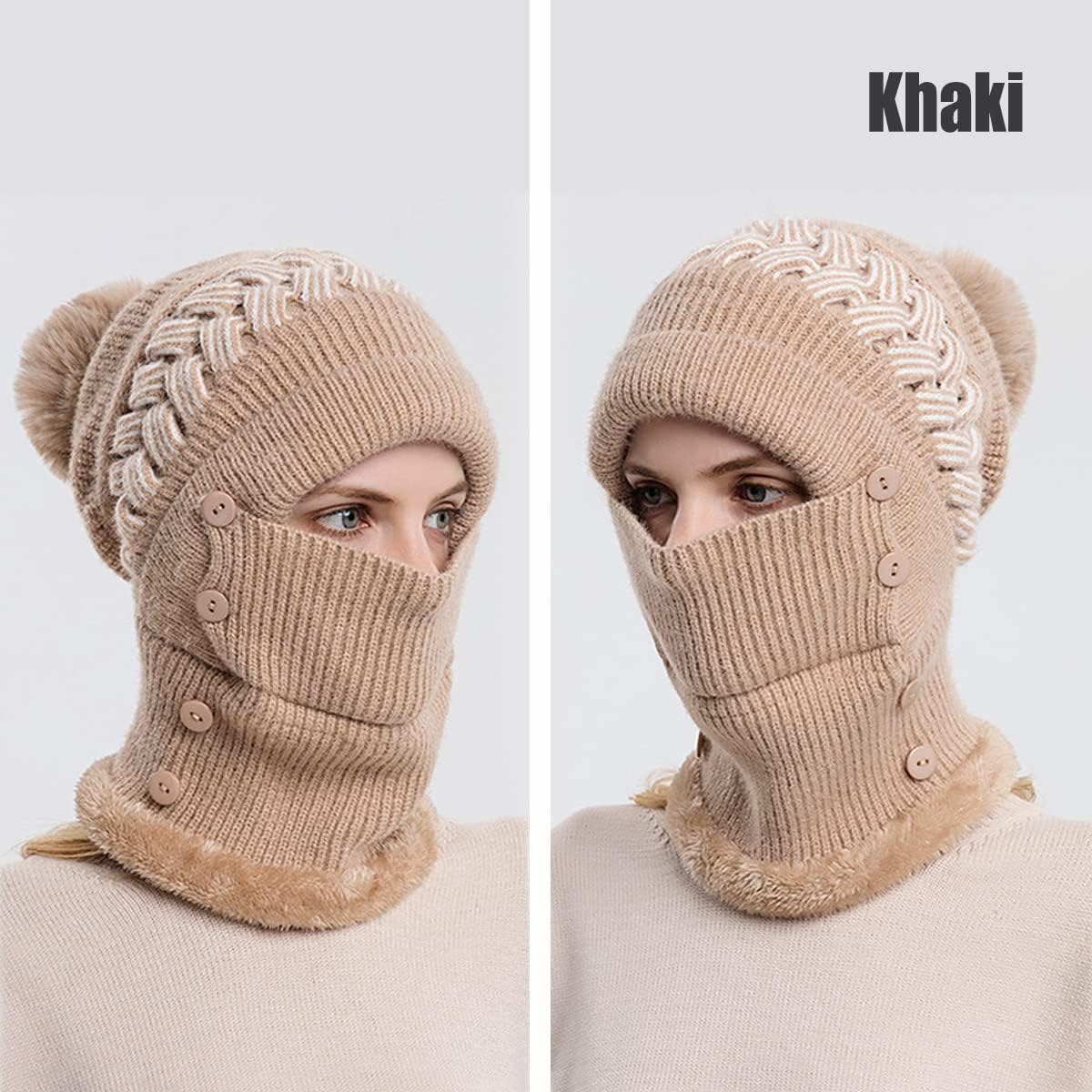 Scarf Hats Set for Women,Winter Warmer Beanie Hats One-Piece Fleece Lined Knit Balaclavas Mask Set - Image 3