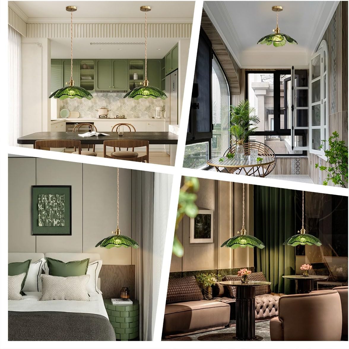 Hanging Light Fixtures Modern Gold Kitchen Island Pendant Light 1-Light Adjustable Green Glass Ceiling Pendant Lamps Brass Chandelier for Living Room Dining Room Hallway, E26 Base