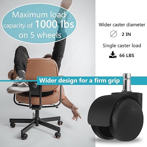 Miniatura 2 de Reemplazo de rueda para silla de oficina, ruedas giratorias de hoja enrollable, ruedas para silla de oficina de 2 pulgadas, repuesto resistente,