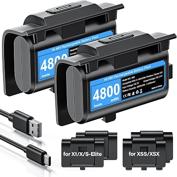 Upgrade Rechargeable Controller Battery Pack for Xbox, 2x4800mWh Controller Battery Pack for Xbox Series S|X, for Xbox One S/One X/One Elite, Fast Charging for Xbox Accessories with 4 Cover, Blue
