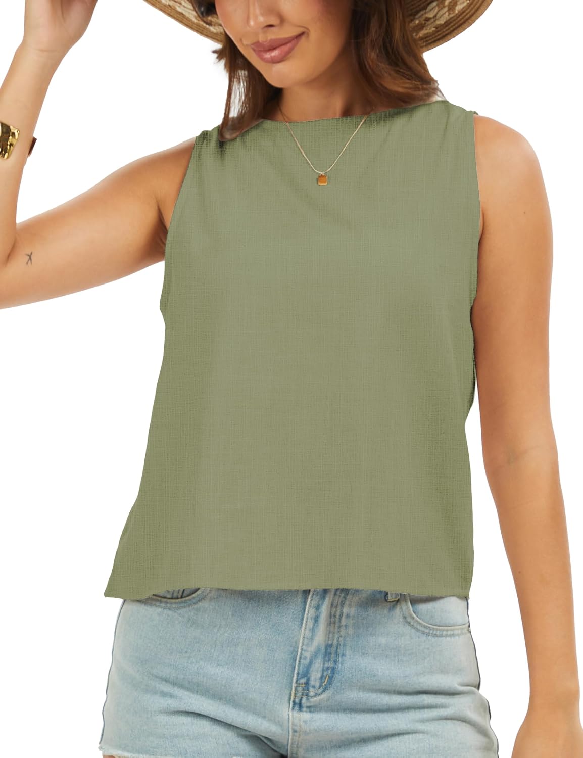 Linen Tops for Women Tank Tops Cute Summer Sleeveless Shirts Linen Clothes image 2
