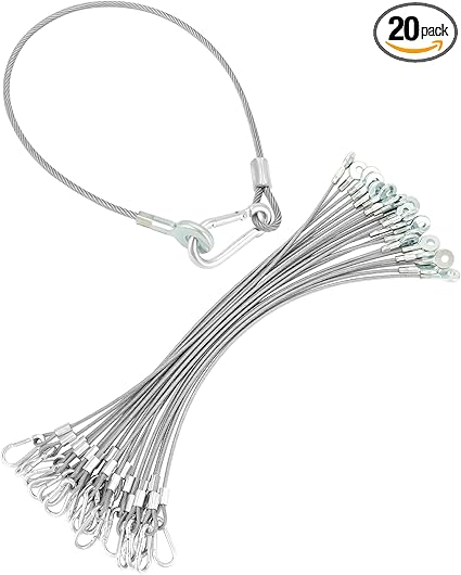 QWORK 11.8" Stage Light Safety Cables, 20 Pack Stainless Steel DJ Lighting Cables, 66 lbs Load Security Wire for Stage Par Moving Head