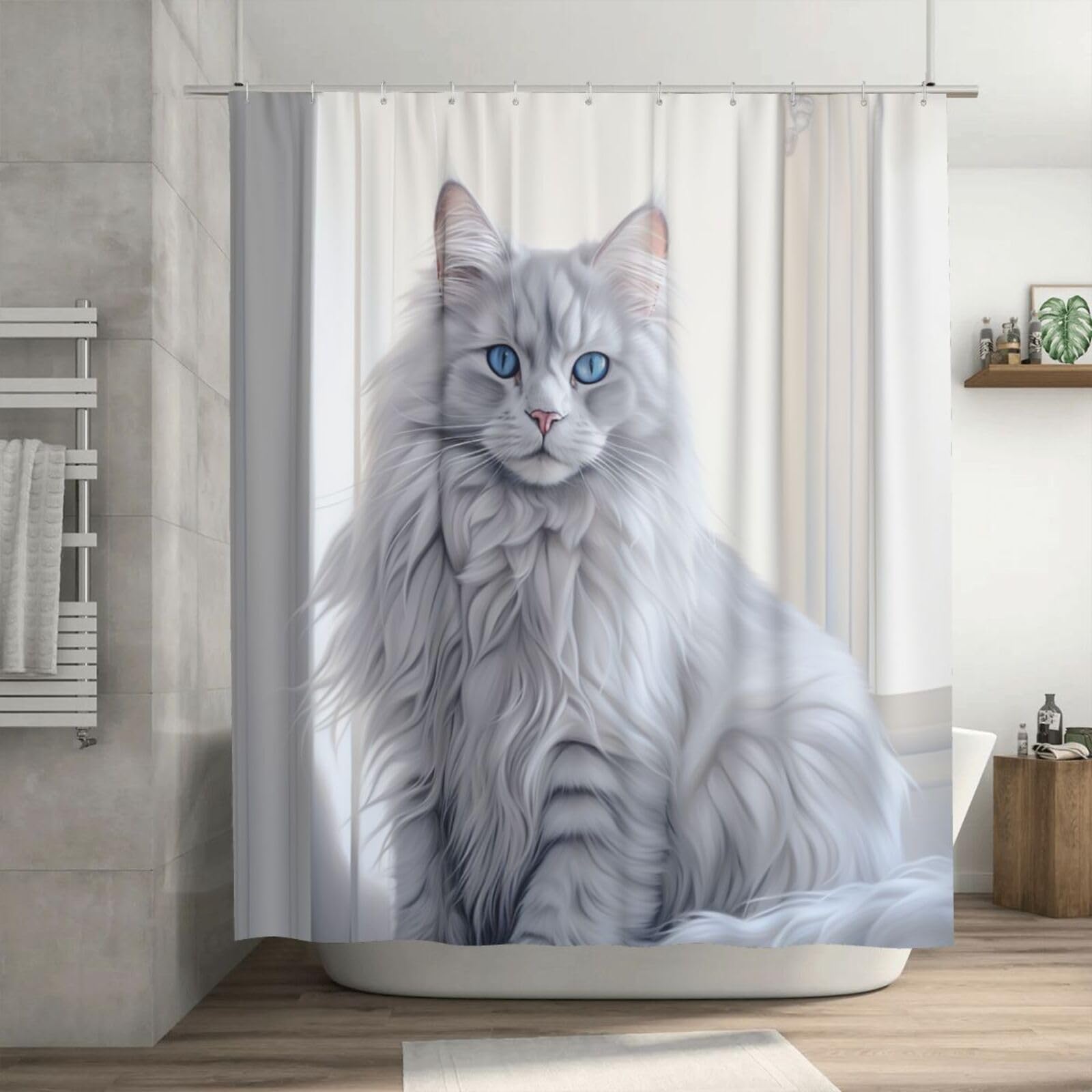 Rideau de douche chat 182x182 cm épais et imperméable avec ses 12 crochets