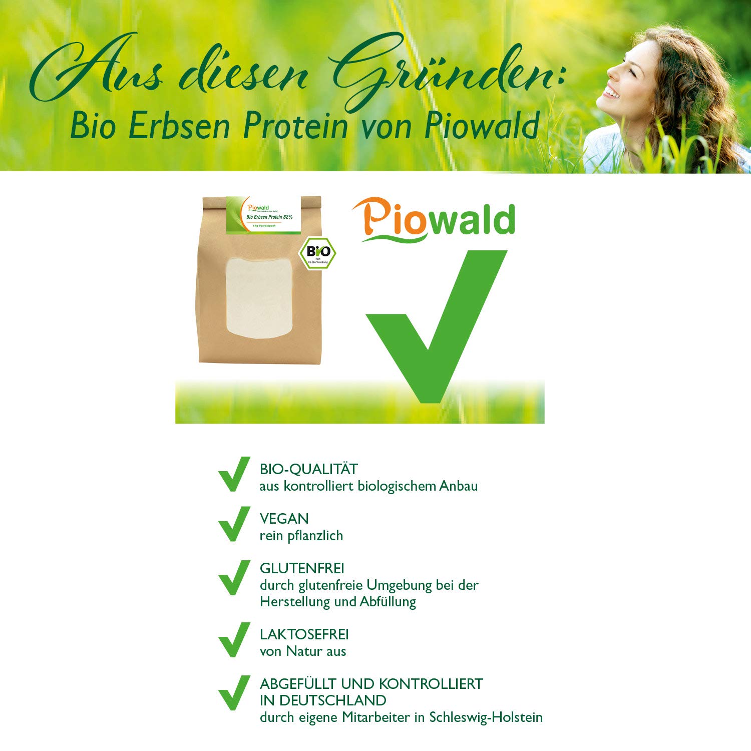 BIO Erbsenprotein 82% - Isolat - 1 kg Pulver Vorratspack | Pflanzliches Eiweißpulver, Vegane Proteinquelle