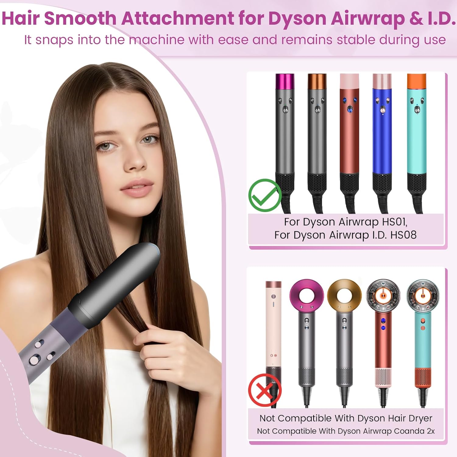 Hair Smooth Attachment and Wave Curl Diffuser Attachment for Dyson Airwrap HS01 HS05 HS08 Accessories