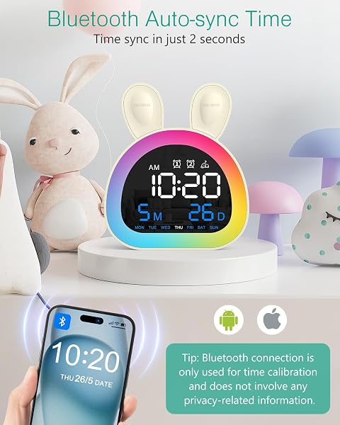ORIA Réveil Numérique pour Enfant, avec Date, Vue Hebdomadaire, Double Alarme, Synchronisation de L'heure Bluetooth, Veilleuse pour Garçons et Filles, Chambre à Coucherv - 2