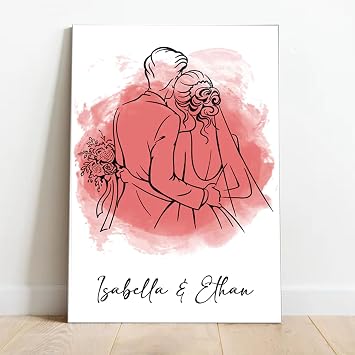 Personalized Couple Gifts Portrait Line Drawing Canvas, Customized Wedding Anniversary Engagement Gift, Christmas Gift for Wife Husband Lover, Valentines Day Gifts for Him & Her Color 03