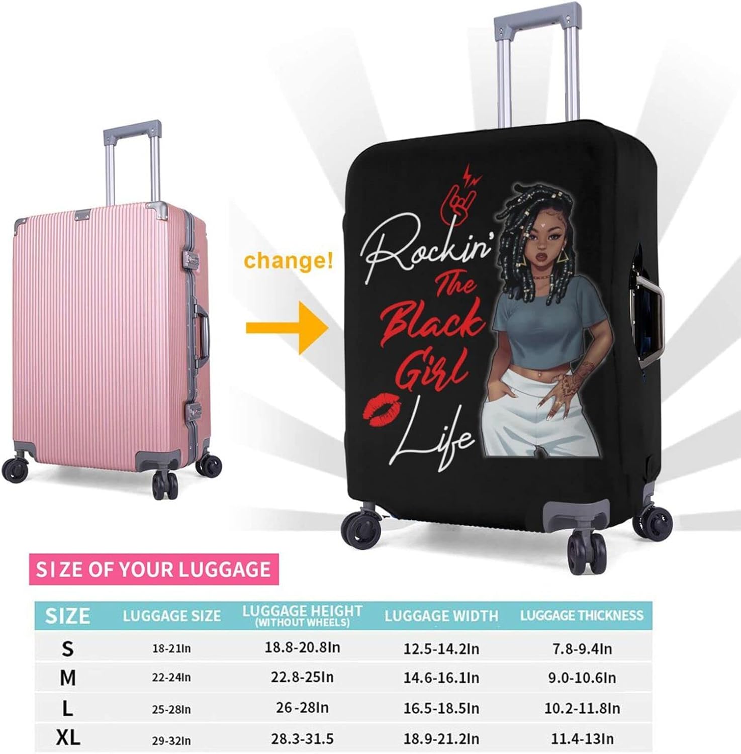 Travel Suitcase Protector African American Woman Elastic Protective Washable Luggage Cover With Concealed Zipper Suitable For 18-32 Inch 【XL (for 29-32 inch luggage)】