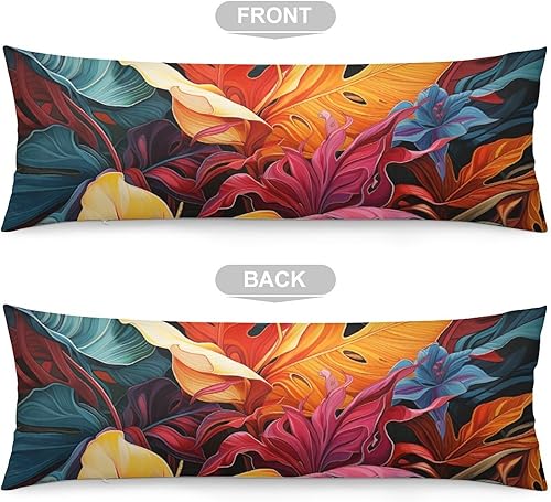 Miniatura 3 de MaSiledy Funda de almohada corporal de verano con diseño de hojas de palmera hawaiana y flores tropicales, extra grande, estampado de hojas