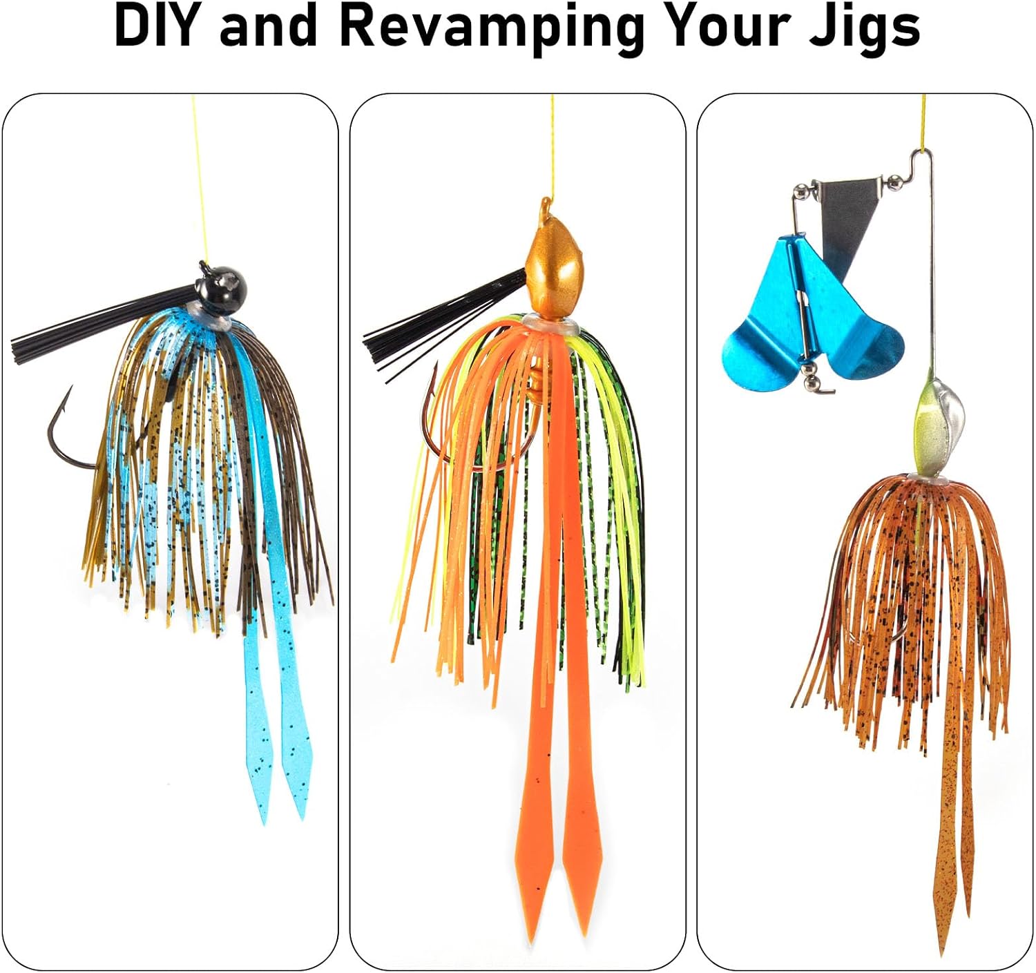 Dr.Fish 15 Pack Replacement Jig Skirts with Tail 88-Strands Silicone Quick Change Fishing Umbrella Skirts for Spinnerbaits Bass Jig Lure Making Supplies